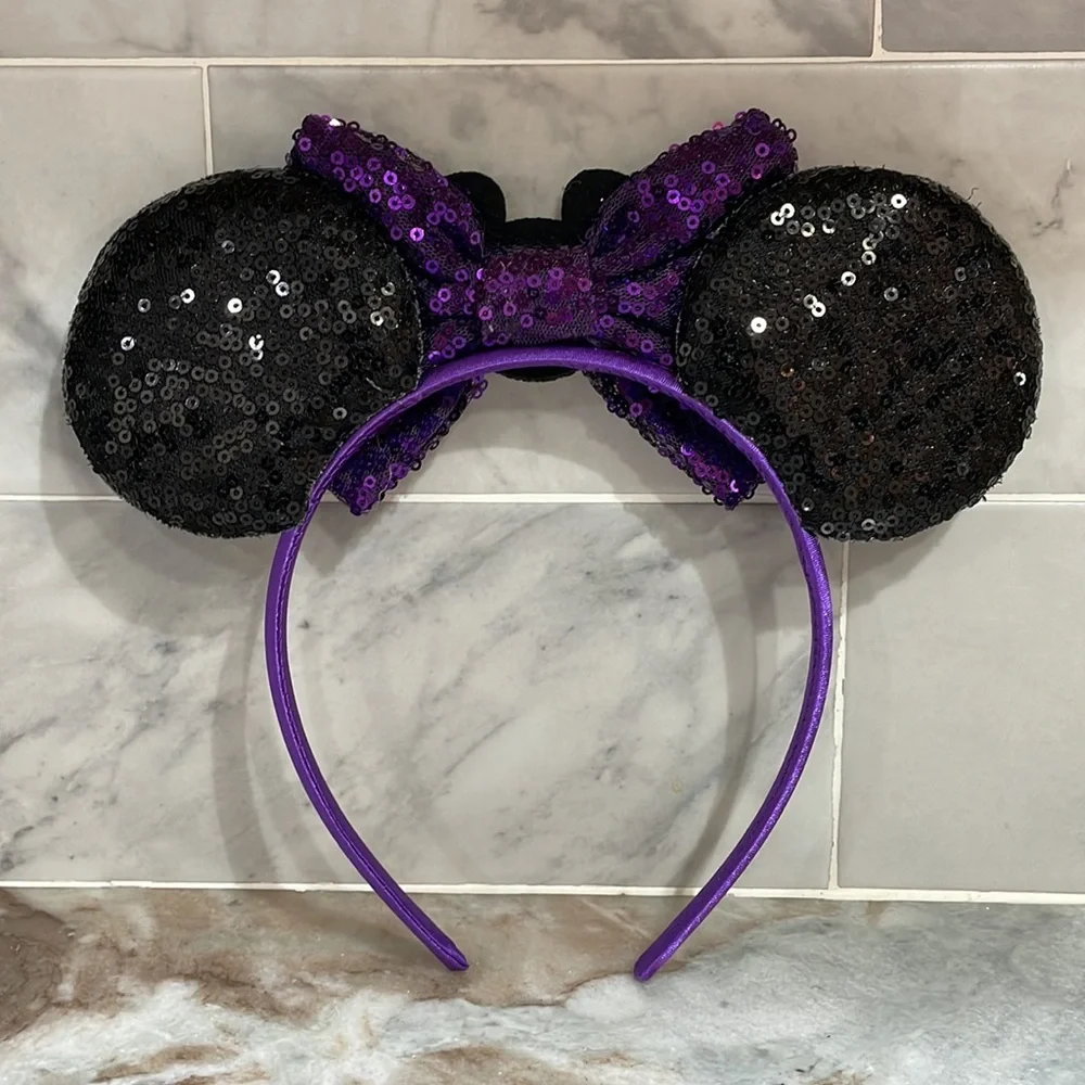 Mickey as Jack Skellington Minnie Mouse Sequin Ears Bow Headband Ghosts NBC NEW